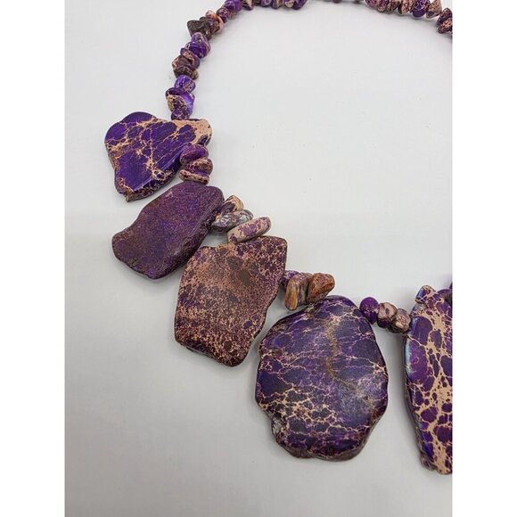 Purple‎ Sea Sediment Imperial Jasper Necklace Handmade Slabs Chips 18" Statement - Picture 10 of 11